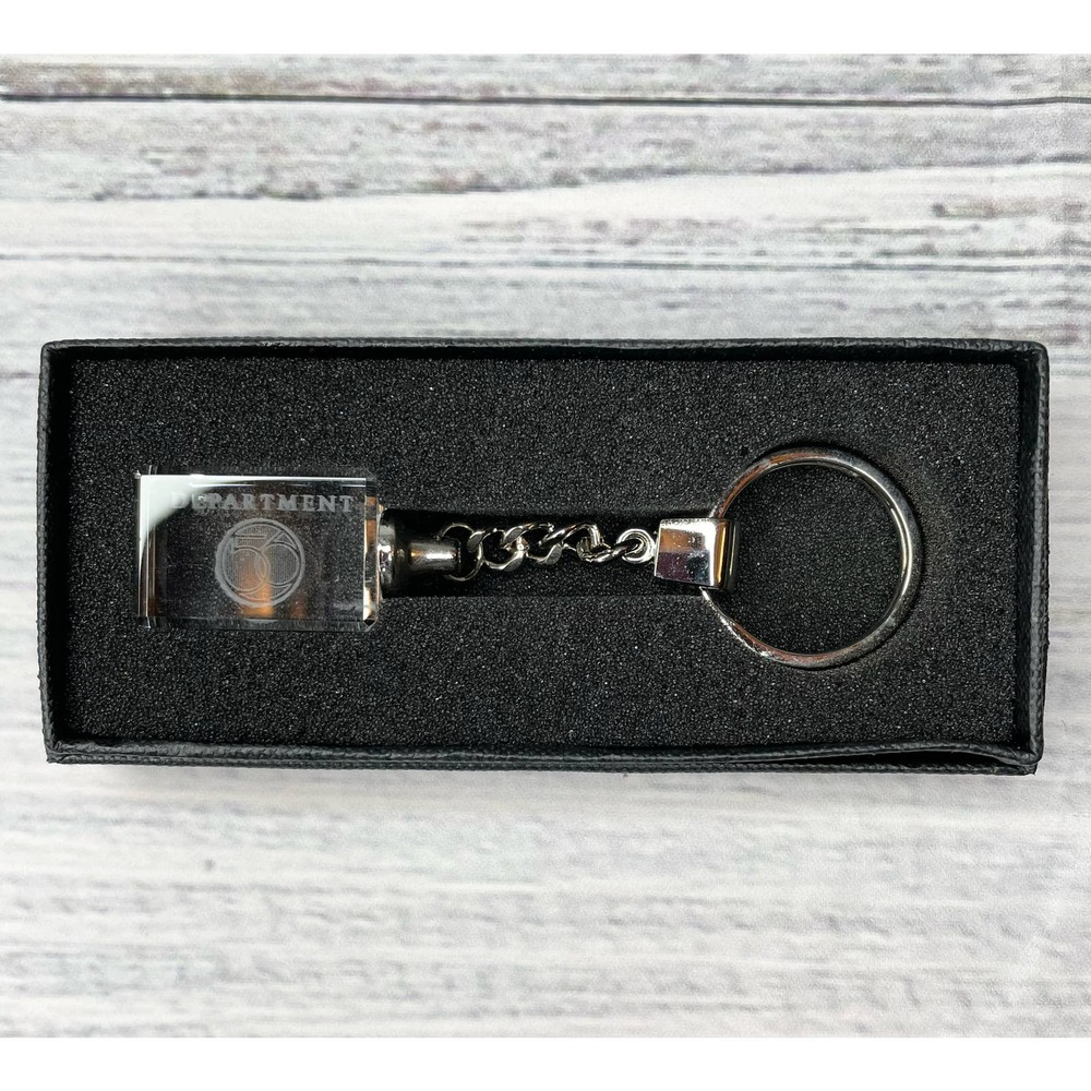 NWT Department 56 Crystal Keychain Laser Logo Clear Acrylic Keychain Silver